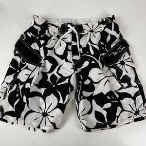 Ron Jon men's surf‎ shop swim trunks board shorts black and white floral size XL